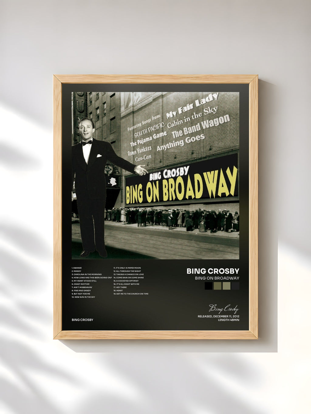 #bois Tableau de l'album Bing On Broadway de Bing Crosby, cadre en bois brut, imprimé et encadré en France