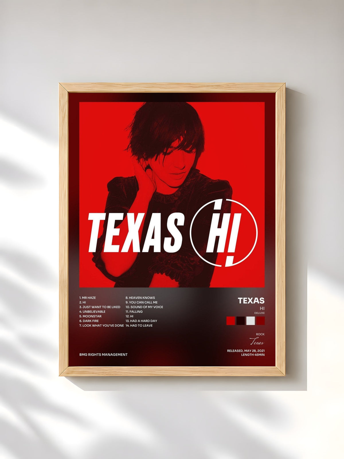 #bois Tableau de l'album Hi (Deluxe) de Texas, cadre en bois brut, imprimé et encadré en France