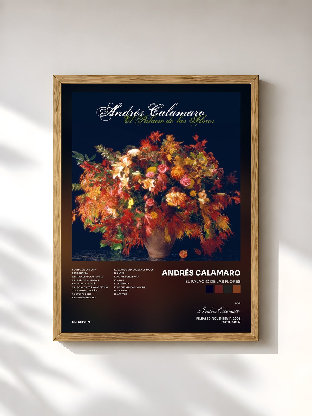 #bois Tableau de l'album El palacio de las flores de Andrés Calamaro, cadre en bois brut, imprimé et encadré en France