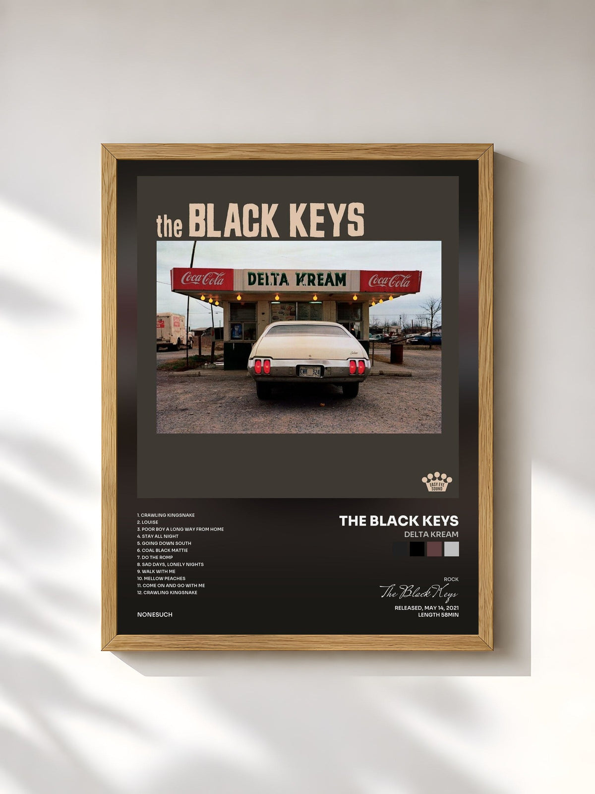 #bois Tableau de l'album Delta Kream de The Black Keys, cadre en bois brut, imprimé et encadré en France