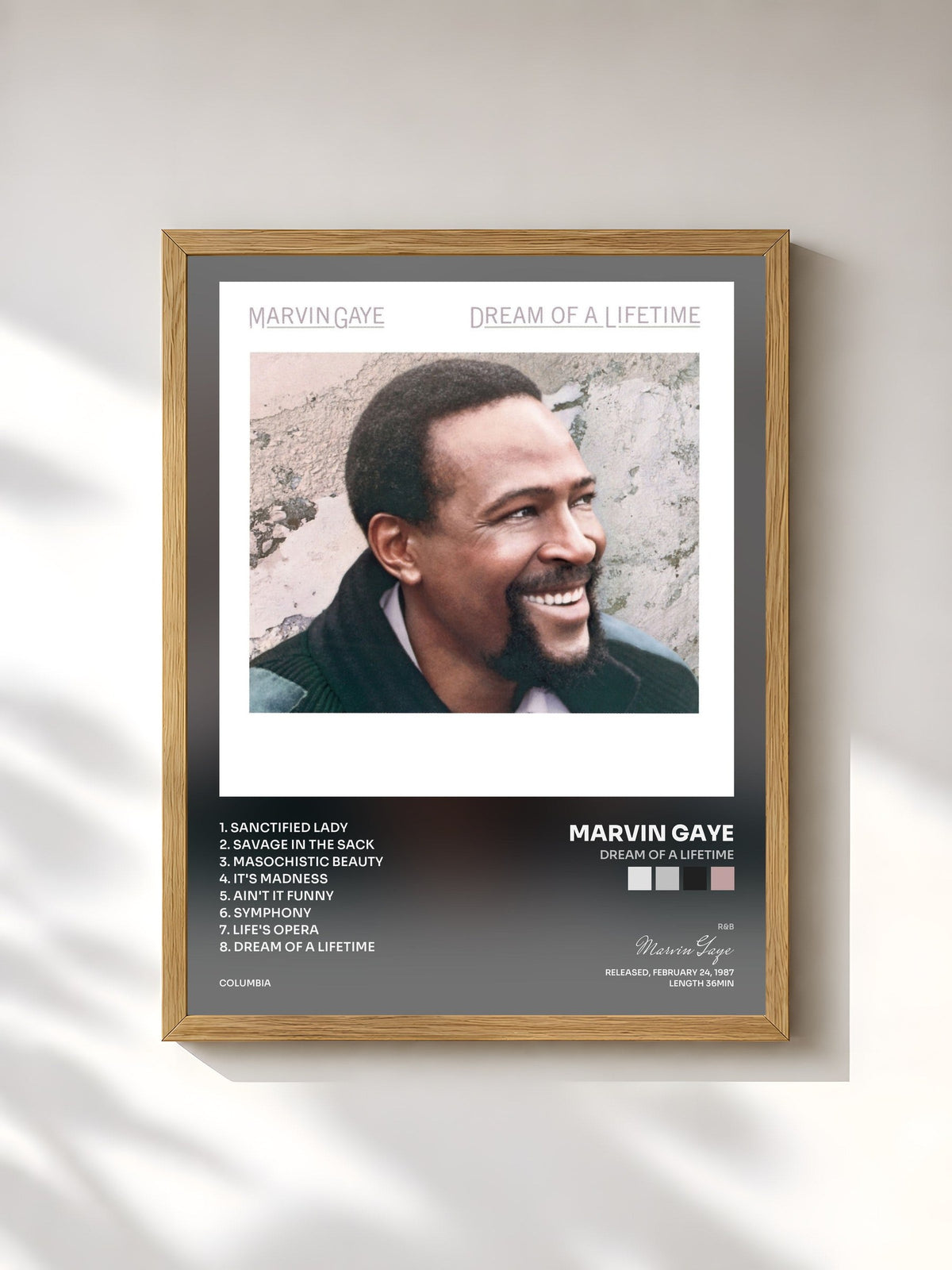 #bois Tableau de l'album Dream Of A Lifetime de Marvin Gaye, cadre en bois brut, imprimé et encadré en France