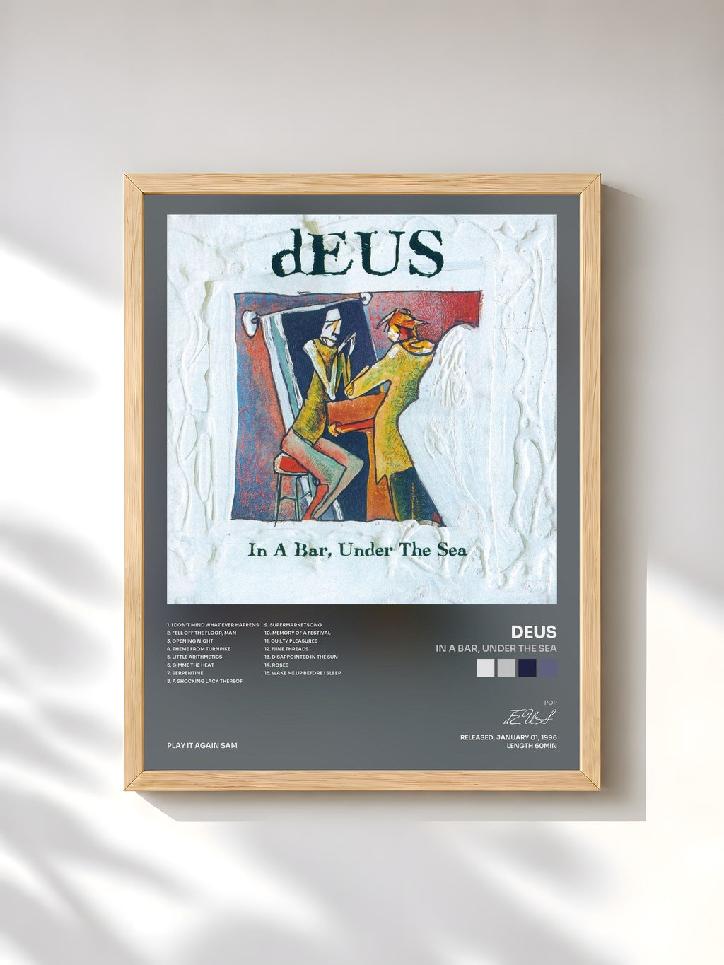 #bois Tableau de l'album In A Bar, Under The Sea de dEUS, cadre en bois brut, imprimé et encadré en France