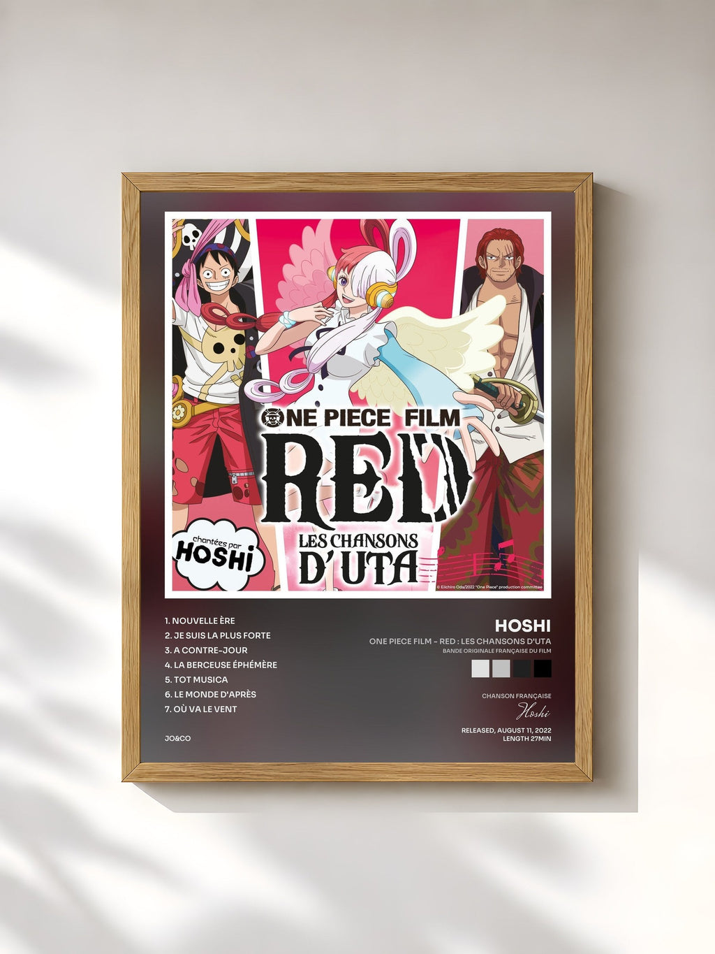 #bois Tableau de l'album ONE PIECE FILM - RED : Les chansons d'Uta (Bande originale française du film) de Hoshi, cadre en bois brut, imprimé et encadré en France