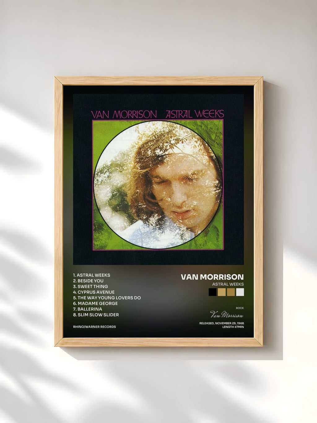 #bois Tableau de l'album Astral Weeks de Van Morrison, cadre en bois brut, imprimé et encadré en France