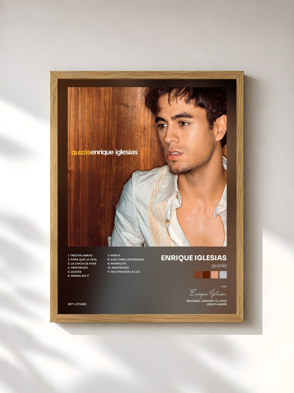 #bois Tableau de l'album Quizás de Enrique Iglesias, cadre en bois brut, imprimé et encadré en France
