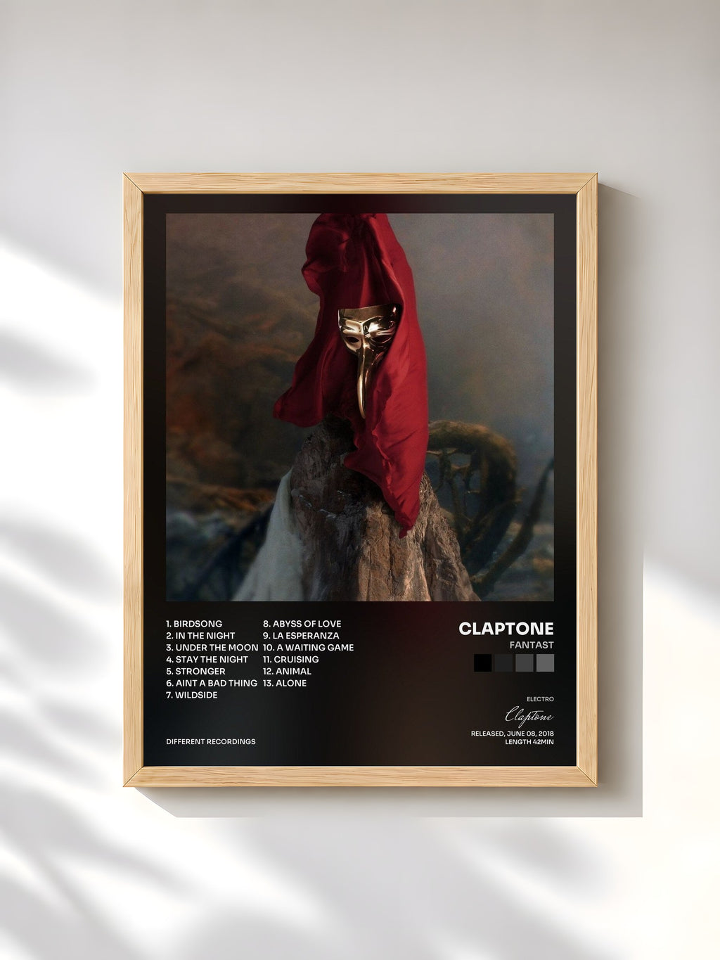 #bois Tableau de l'album Fantast de Claptone, cadre en bois brut, imprimé et encadré en France