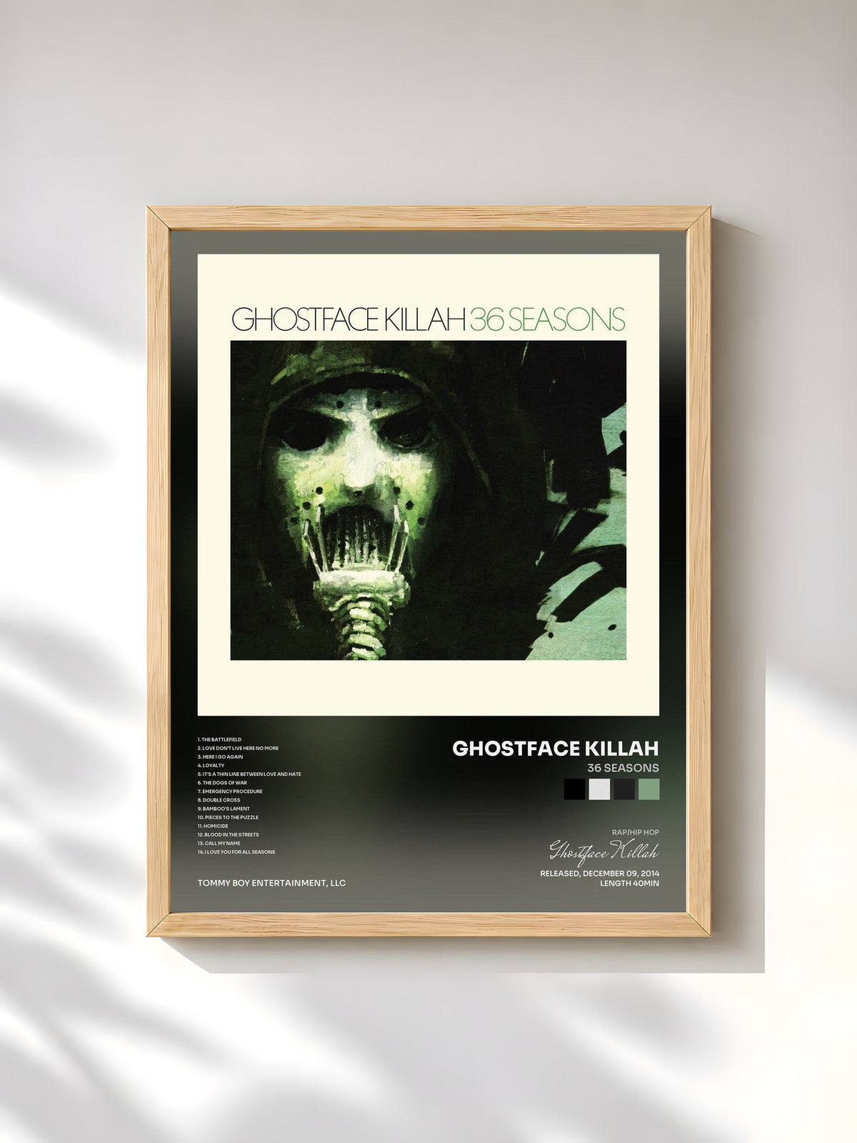 #bois Tableau de l'album 36 Seasons de Ghostface Killah, cadre en bois brut, imprimé et encadré en France