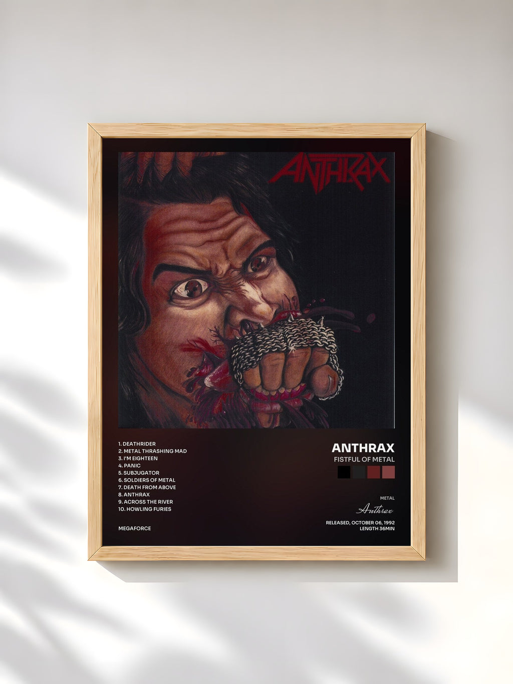 #bois Tableau de l'album Fistful of Metal de Anthrax, cadre en bois brut, imprimé et encadré en France