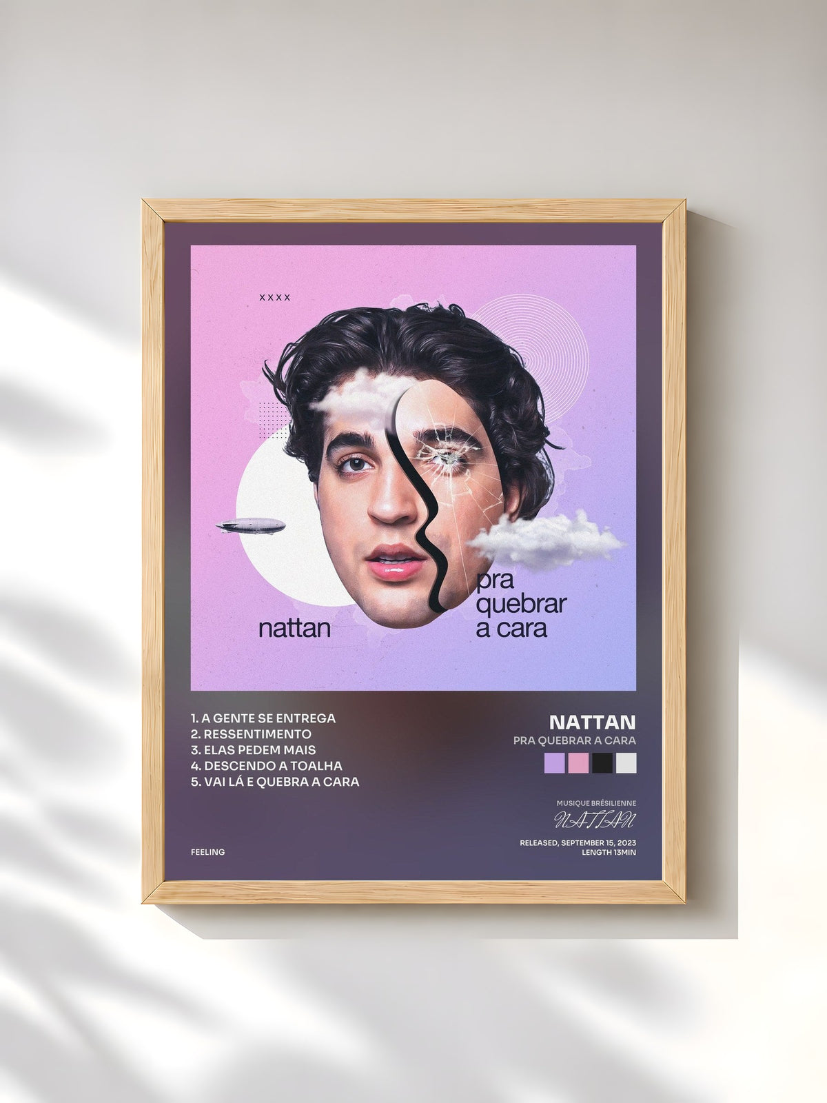 #bois Tableau de l'album Pra Quebrar a Cara de NATTAN, cadre en bois brut, imprimé et encadré en France