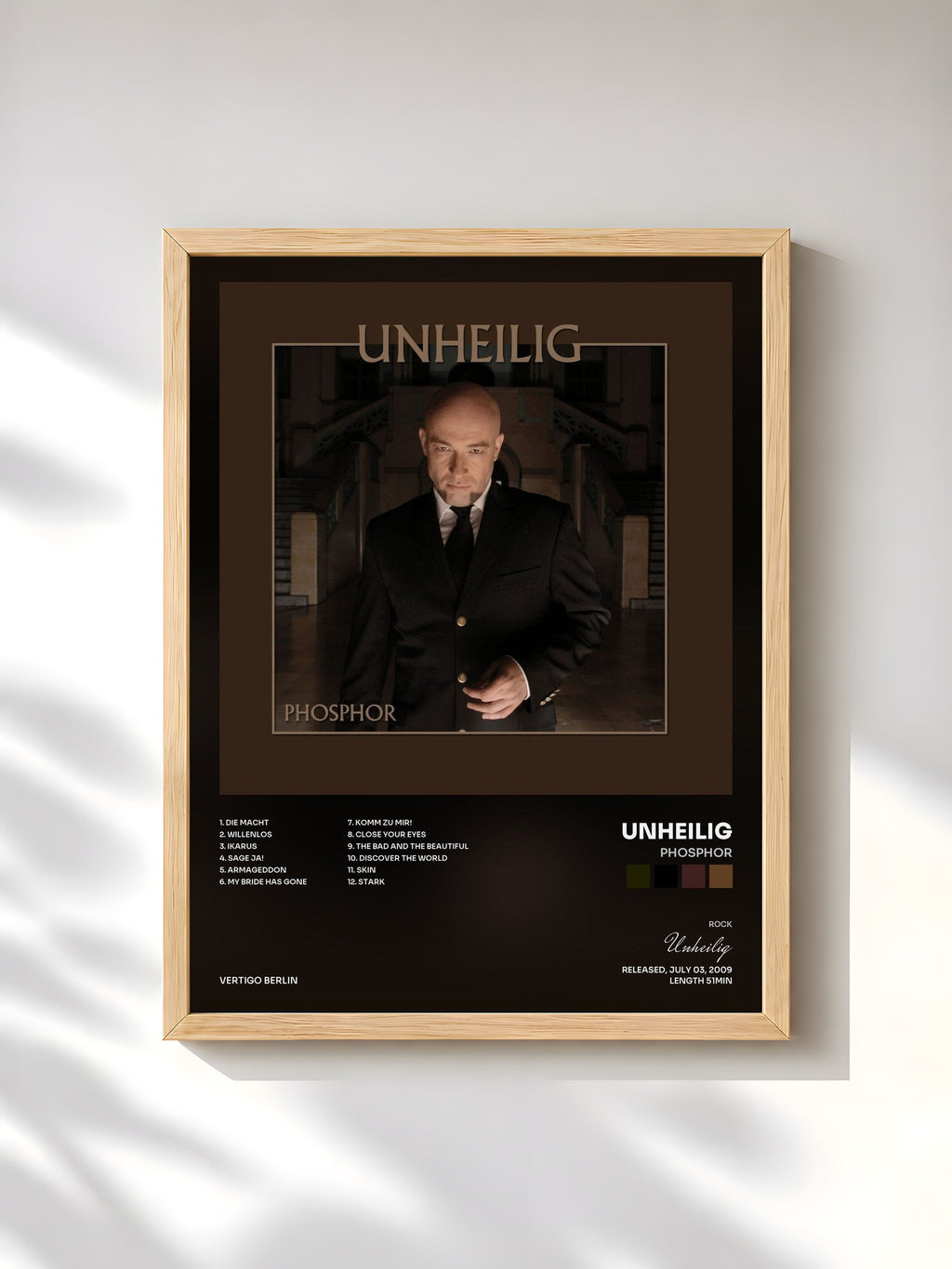 #bois Tableau de l'album Phosphor de Unheilig, cadre en bois brut, imprimé et encadré en France