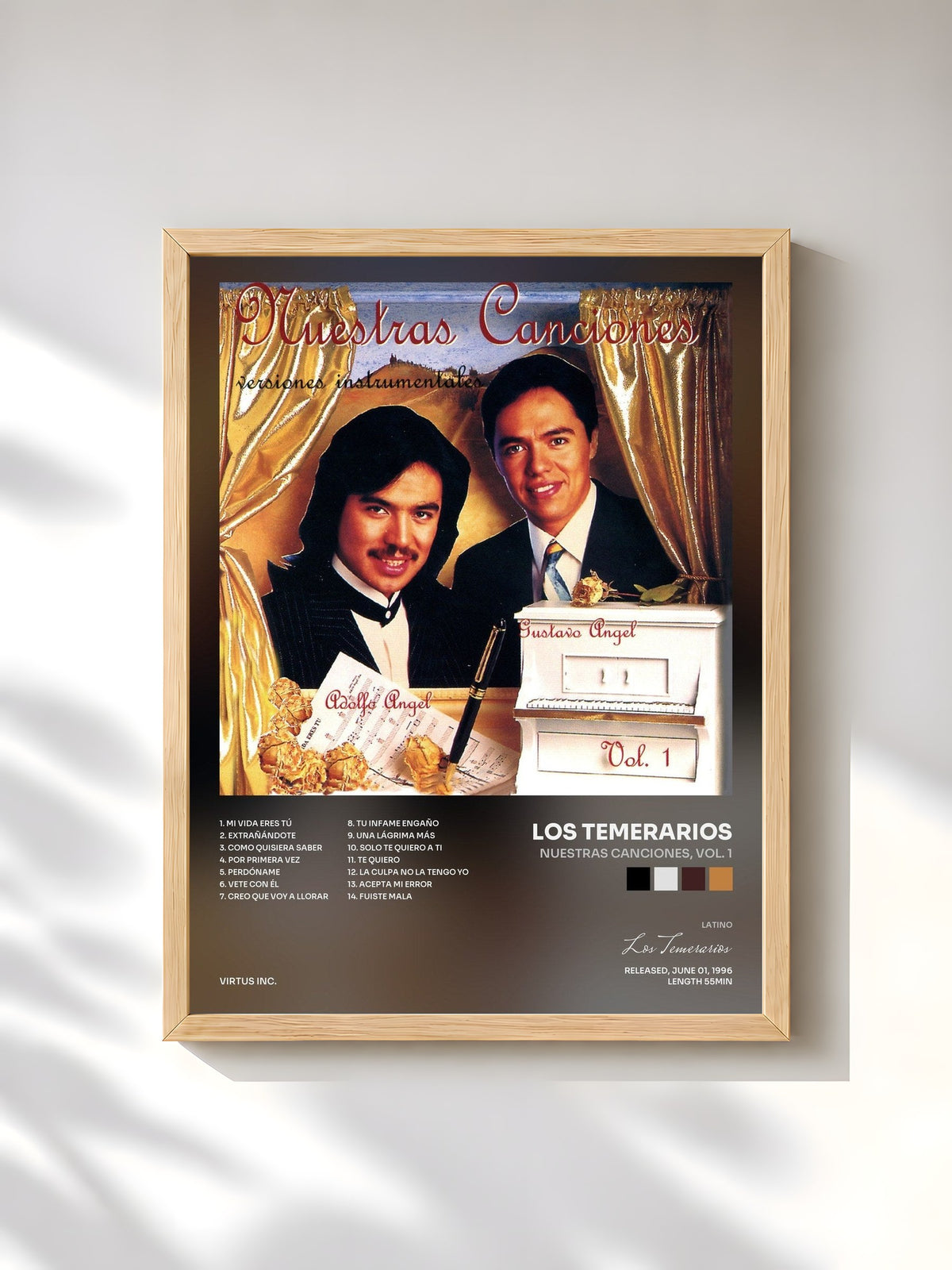 #bois Tableau de l'album Nuestras Canciones, Vol. 1 de Los Temerarios, cadre en bois brut, imprimé et encadré en France