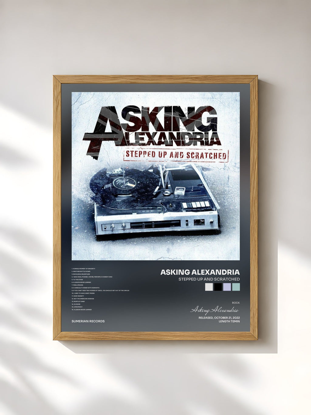 #bois Tableau de l'album Stepped Up And Scratched de Asking Alexandria, cadre en bois brut, imprimé et encadré en France