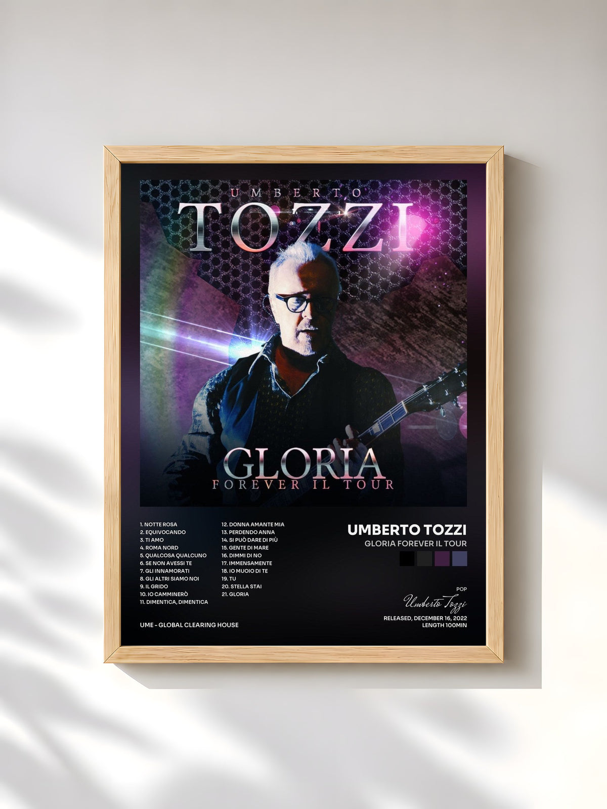 #bois Tableau de l'album GLORIA FOREVER Il Tour de Umberto Tozzi, cadre en bois brut, imprimé et encadré en France