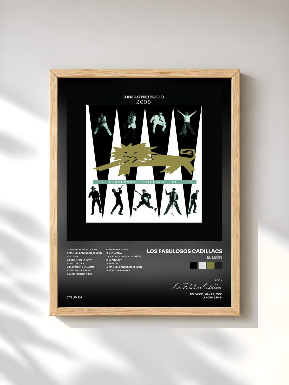 #bois Tableau de l'album El León de Los Fabulosos Cadillacs, cadre en bois brut, imprimé et encadré en France