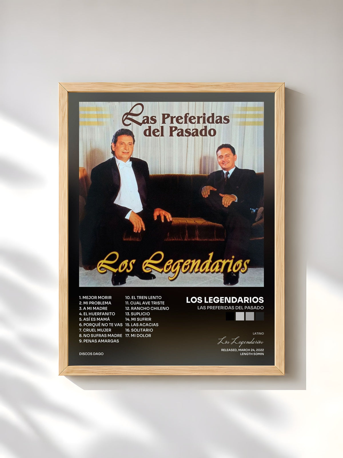 #bois Tableau de l'album Las Preferidas del Pasado de Los Legendarios, cadre en bois brut, imprimé et encadré en France