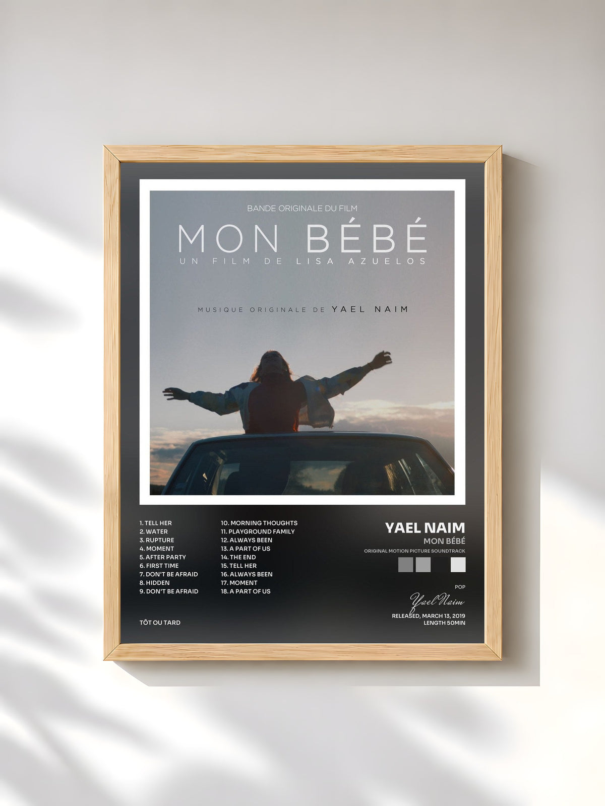 #bois Tableau de l'album Mon Bébé (Original Motion Picture Soundtrack) de Yael Naim, cadre en bois brut, imprimé et encadré en France