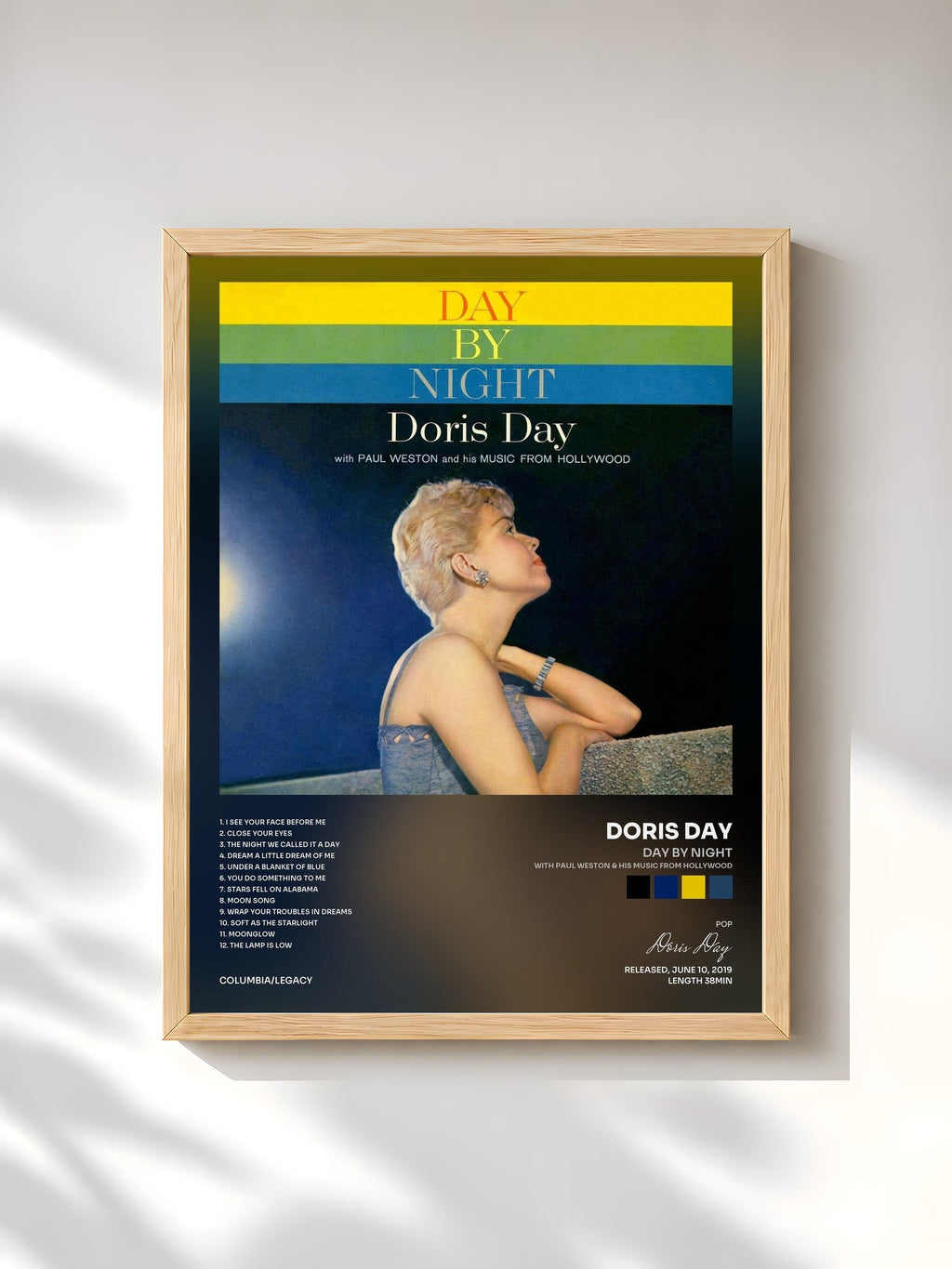 #bois Tableau de l'album Day By Night (with Paul Weston & His Music From Hollywood) de Doris Day, cadre en bois brut, imprimé et encadré en France