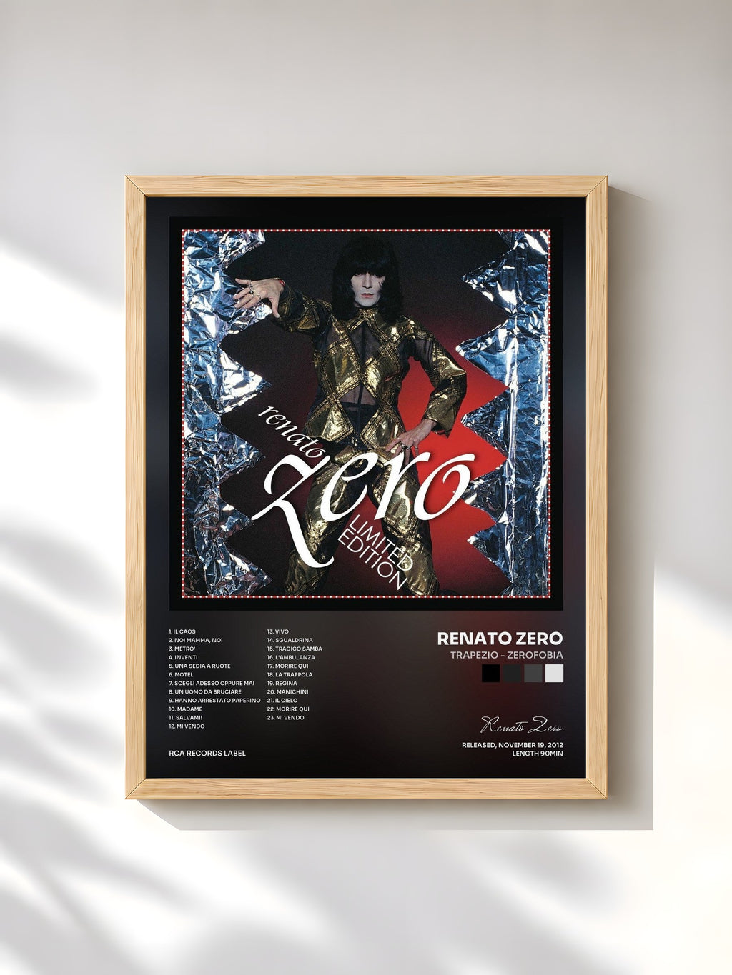 #bois Tableau de l'album Trapezio - Zerofobia de Renato Zero, cadre en bois brut, imprimé et encadré en France