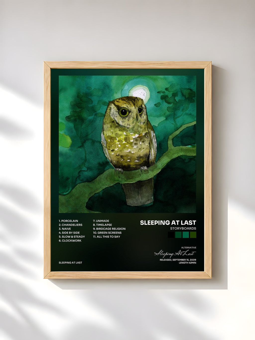 #bois Tableau de l'album Storyboards de Sleeping At Last, cadre en bois brut, imprimé et encadré en France