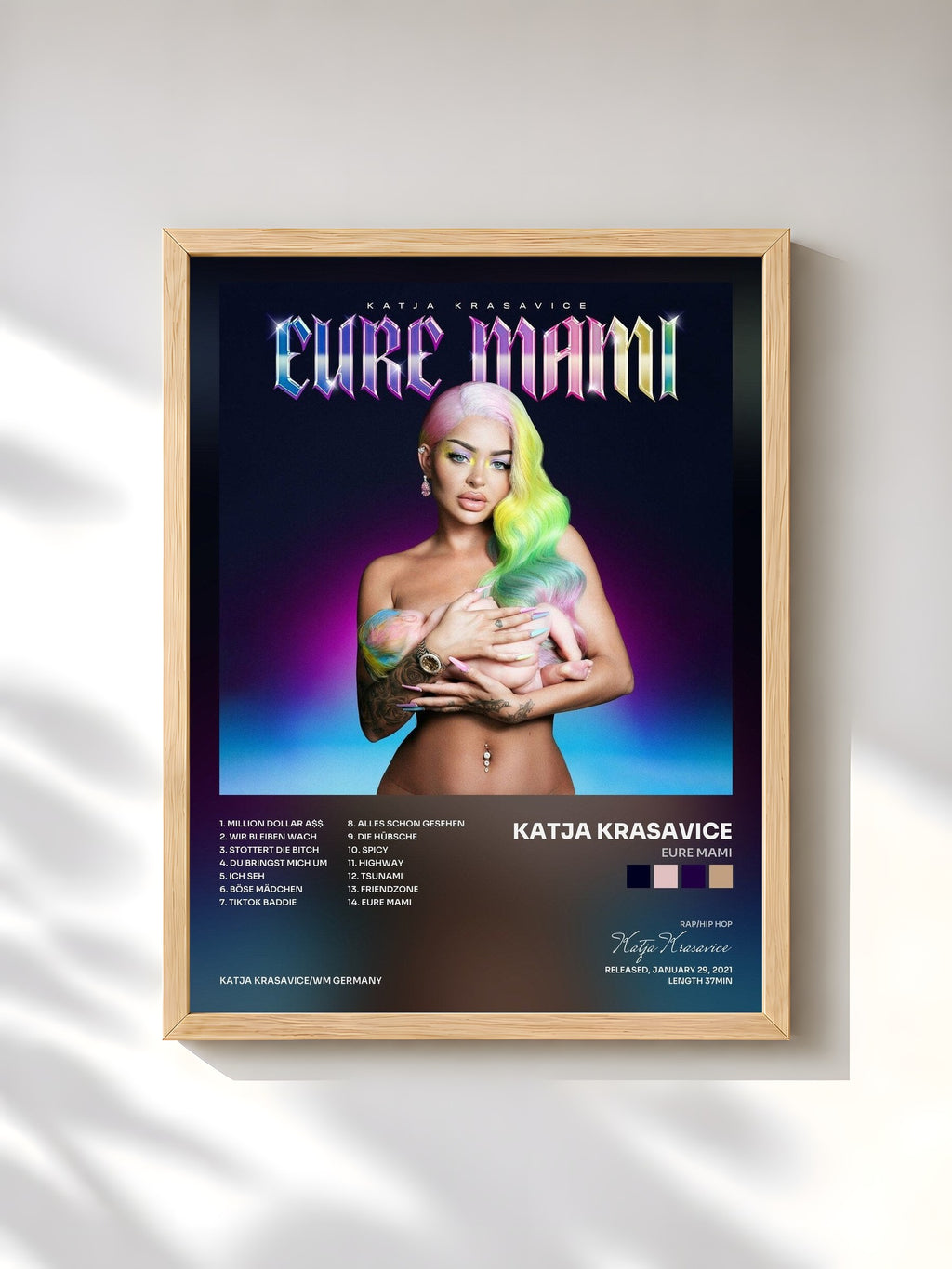 #bois Tableau de l'album EURE MAMI de Katja Krasavice, cadre en bois brut, imprimé et encadré en France