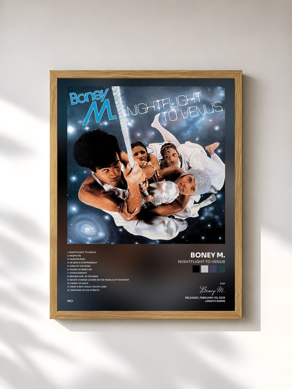 #bois Tableau de l'album Nightflight to Venus de Boney M., cadre en bois brut, imprimé et encadré en France