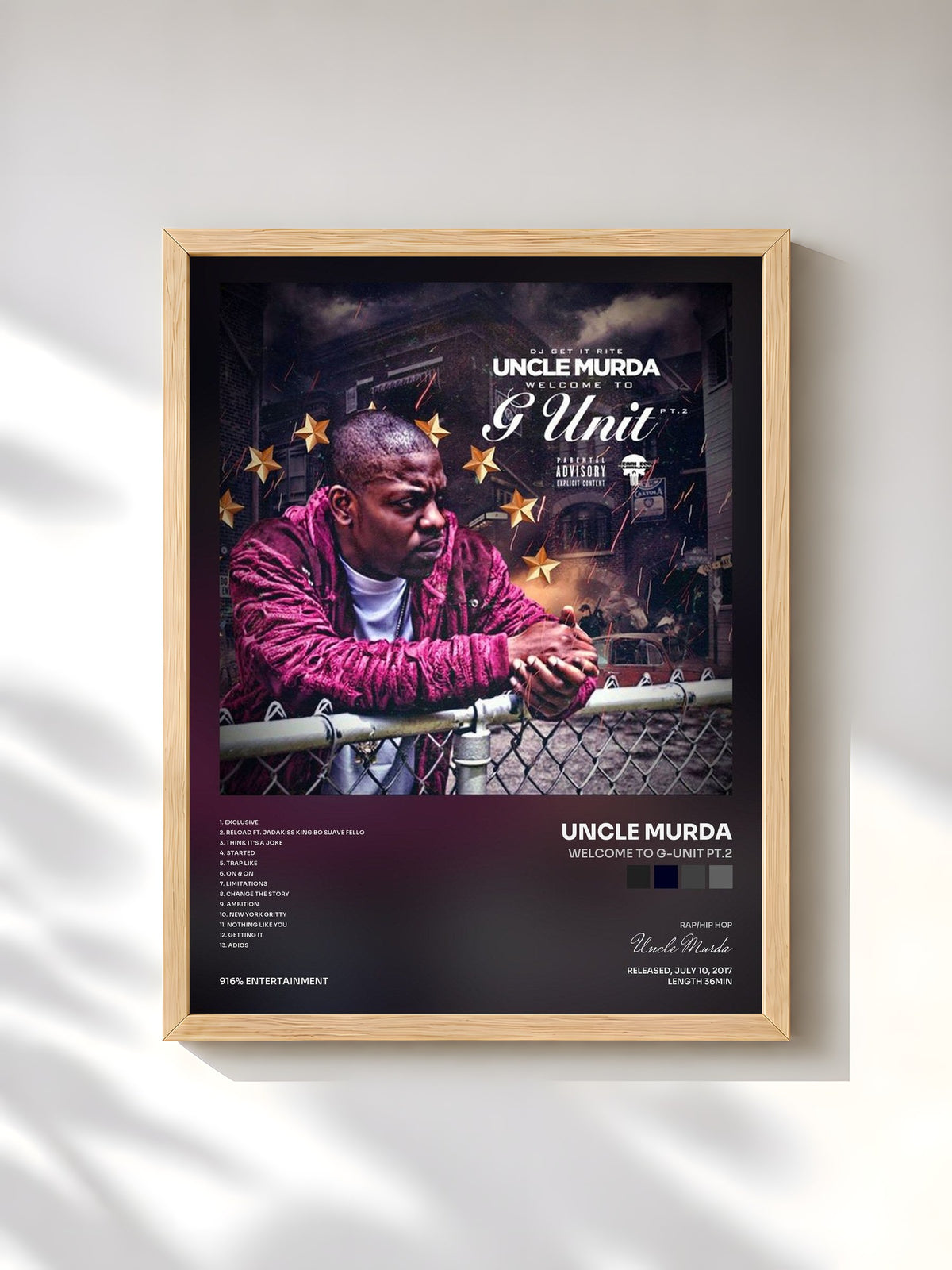 #bois Tableau de l'album Welcome To G-Unit Pt.2 de Uncle Murda, cadre en bois brut, imprimé et encadré en France