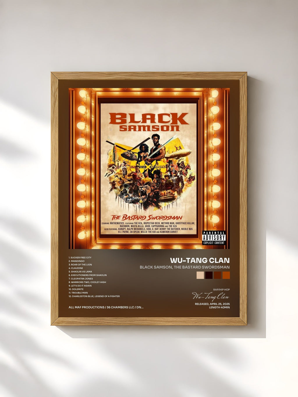 #bois Tableau de l'album Black Samson, the Bastard Swordsman de Wu-Tang Clan, cadre en bois brut, imprimé et encadré en France