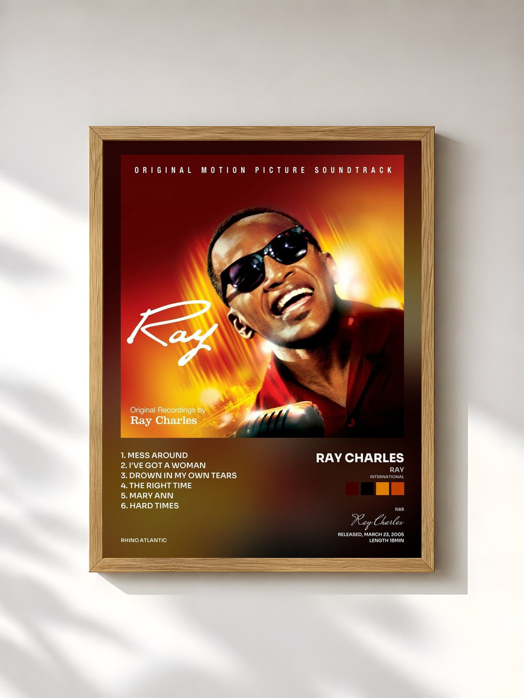 #bois Tableau de l'album Ray (International) de Ray Charles, cadre en bois brut, imprimé et encadré en France