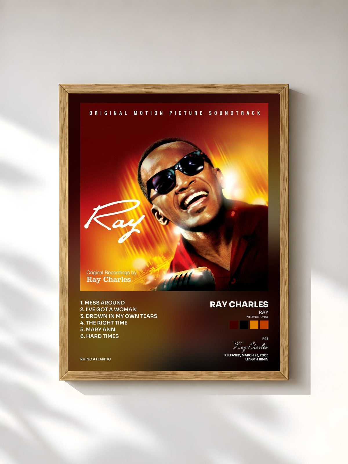#bois Tableau de l'album Ray (International) de Ray Charles, cadre en bois brut, imprimé et encadré en France