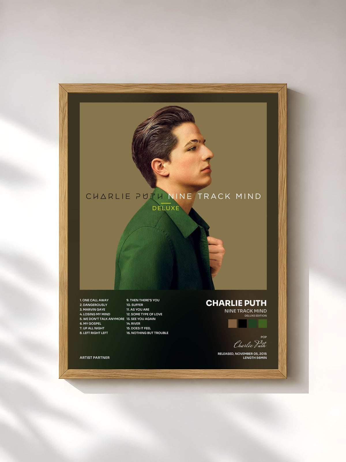 #bois Tableau de l'album Nine Track Mind (Deluxe Edition) de Charlie Puth, cadre en bois brut, imprimé et encadré en France