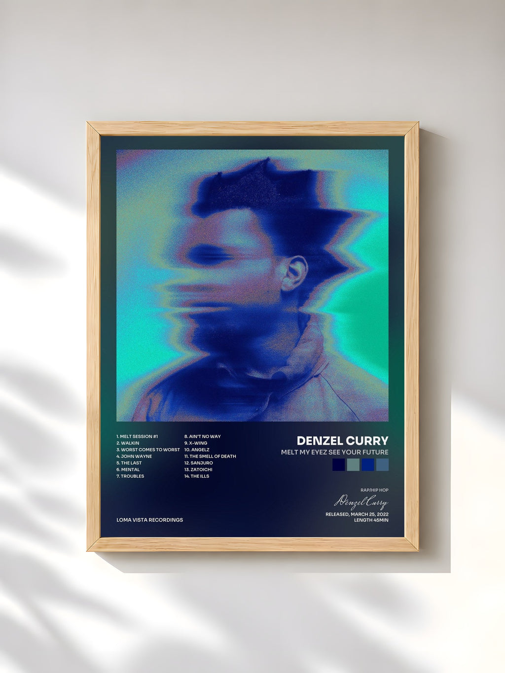 #bois Tableau de l'album Melt My Eyez See Your Future de Denzel Curry, cadre en bois brut, imprimé et encadré en France