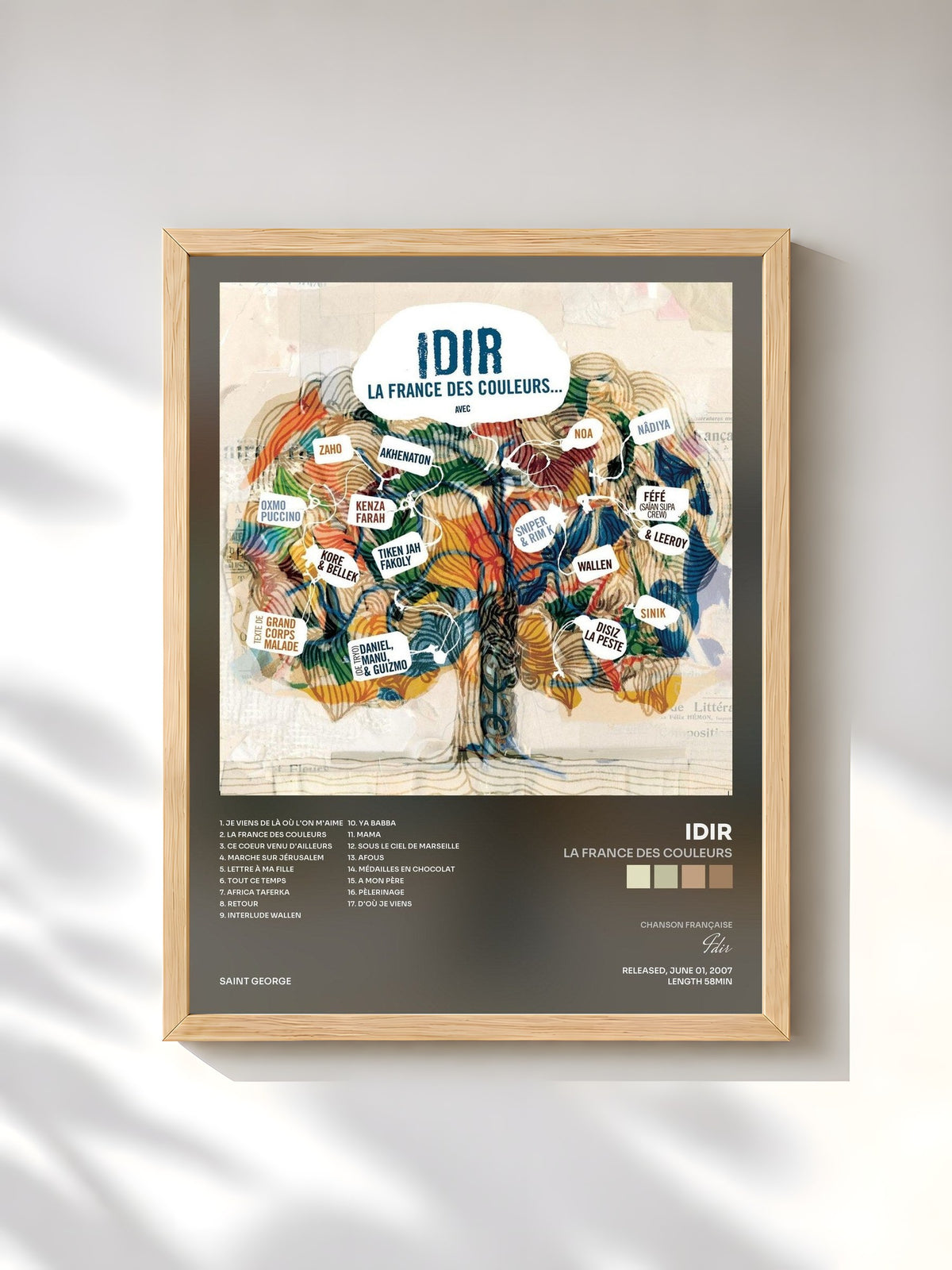 #bois Tableau de l'album La France des couleurs de Idir, cadre en bois brut, imprimé et encadré en France