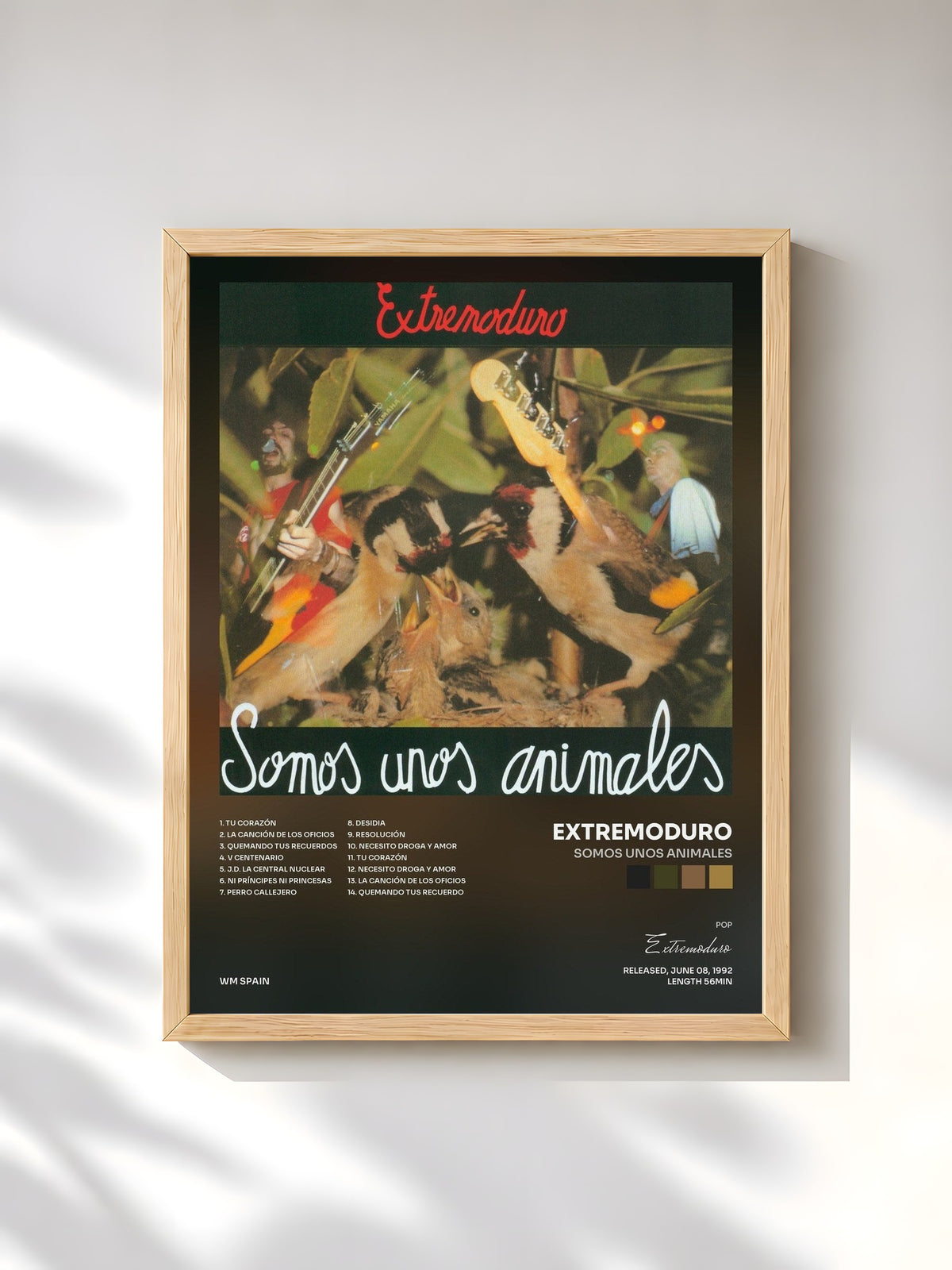 #bois Tableau de l'album Somos Unos Animales de Extremoduro, cadre en bois brut, imprimé et encadré en France