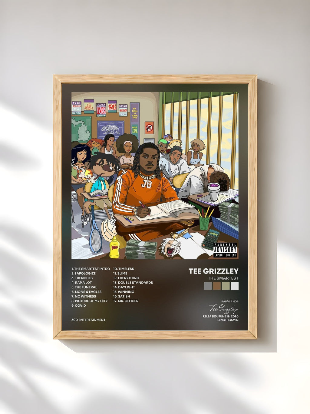 #bois Tableau de l'album The Smartest de Tee Grizzley, cadre en bois brut, imprimé et encadré en France