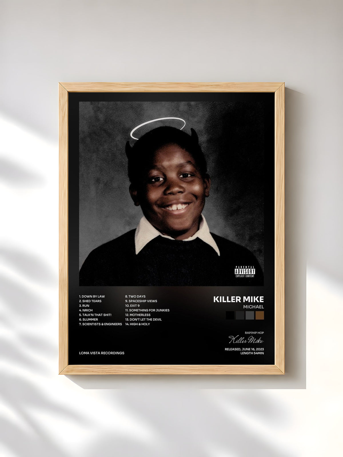 #bois Tableau de l'album MICHAEL de Killer Mike, cadre en bois brut, imprimé et encadré en France