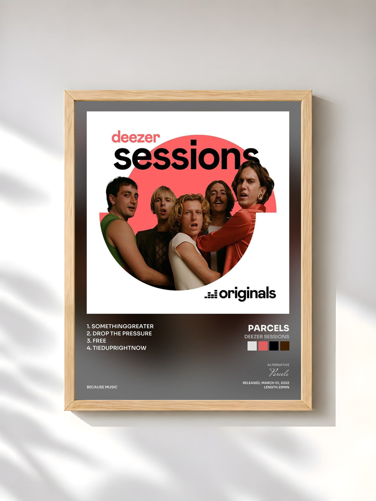 #bois Tableau de l'album Deezer Sessions de Parcels, cadre en bois brut, imprimé et encadré en France