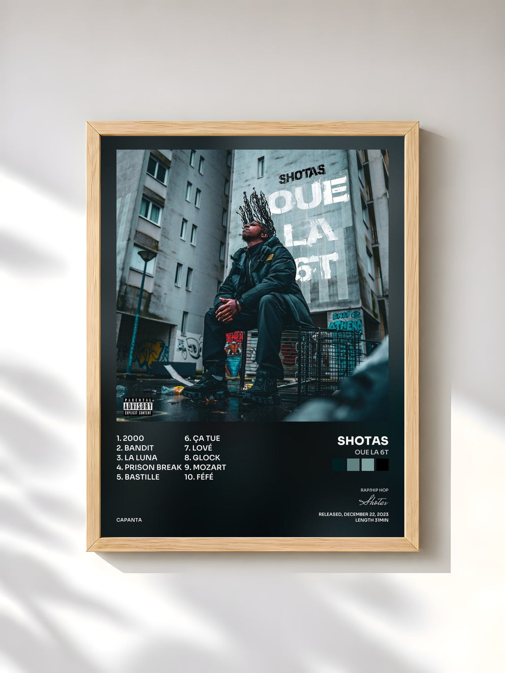 #bois Tableau de l'album Oue La 6T de Shotas, cadre en bois brut, imprimé et encadré en France