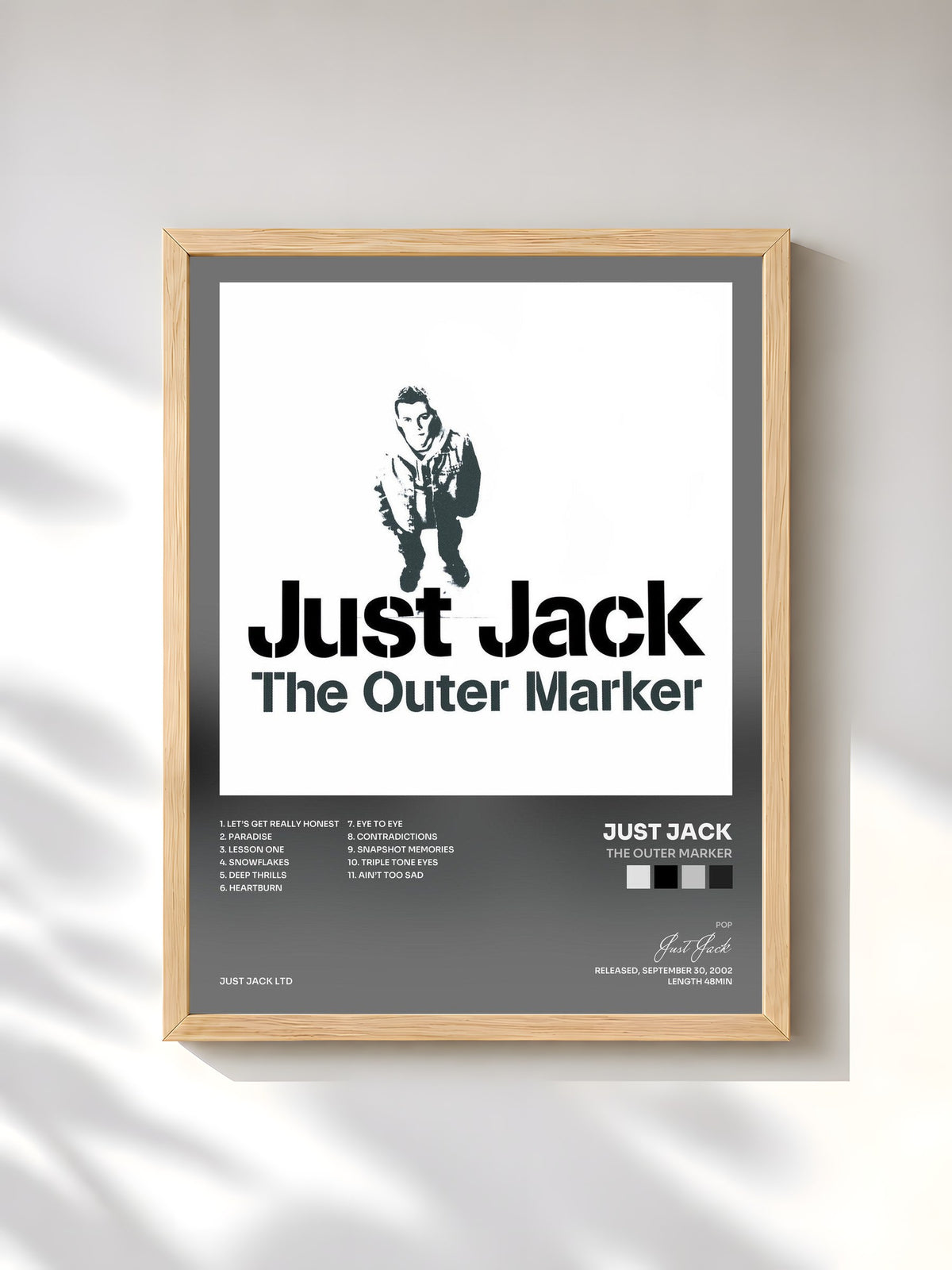 #bois Tableau de l'album The Outer Marker de Just Jack, cadre en bois brut, imprimé et encadré en France