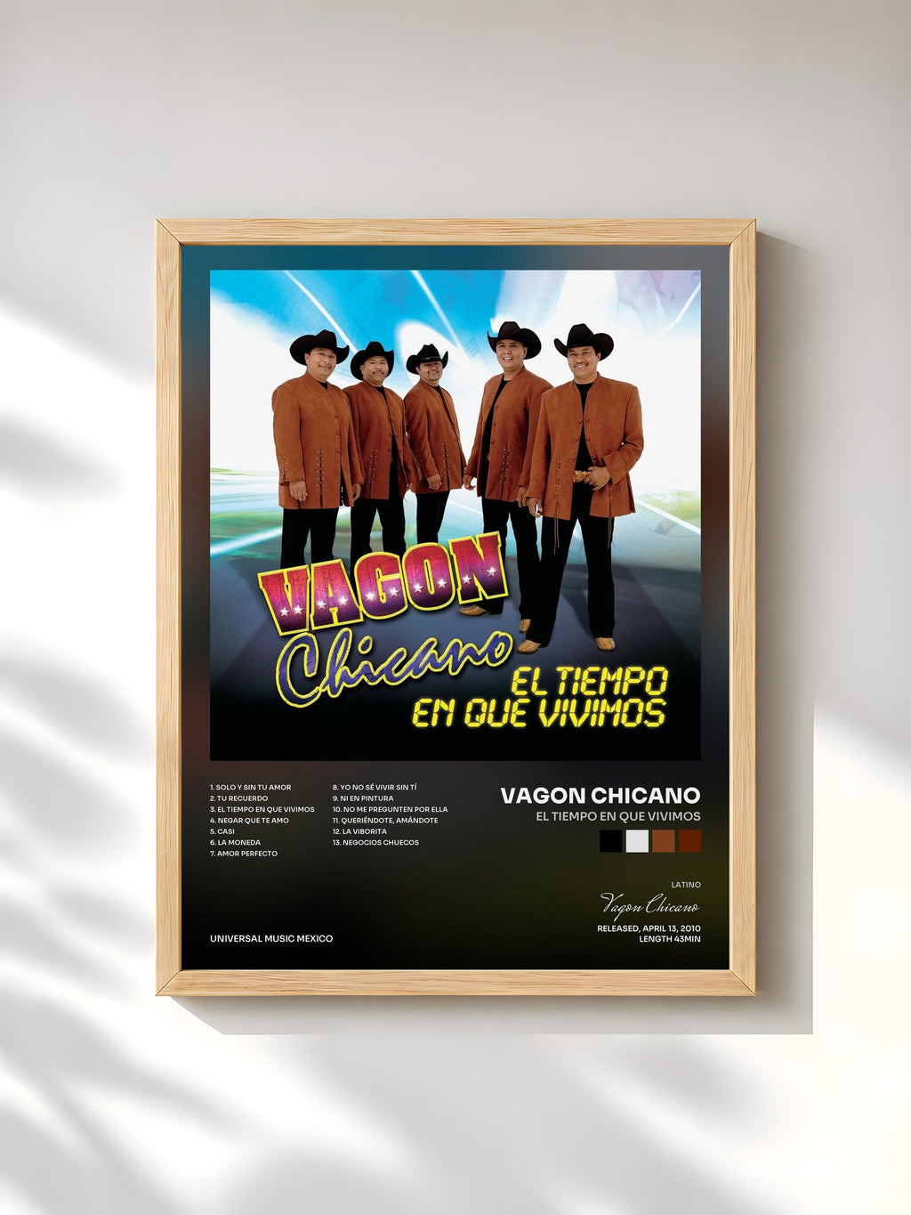#bois Tableau de l'album El Tiempo En Que Vivimos de Vagon Chicano, cadre en bois brut, imprimé et encadré en France