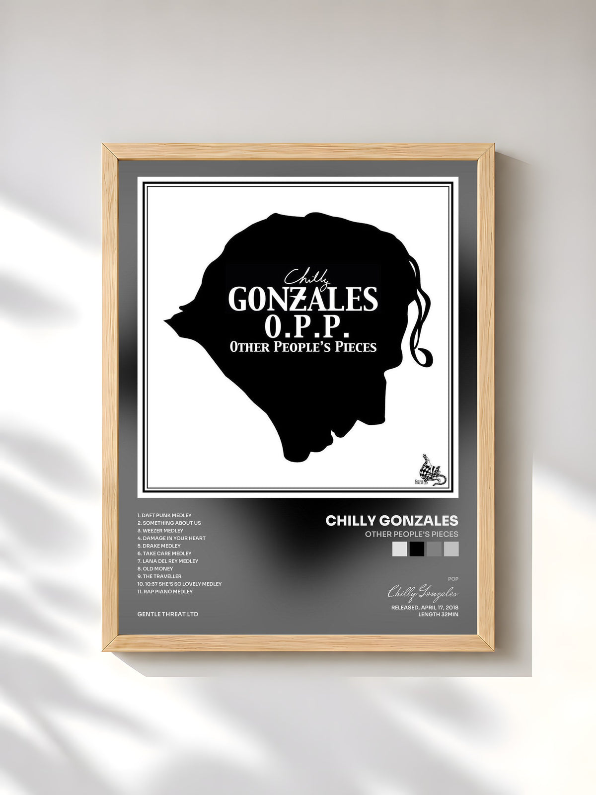 #bois Tableau de l'album Other People's Pieces de Chilly Gonzales, cadre en bois brut, imprimé et encadré en France