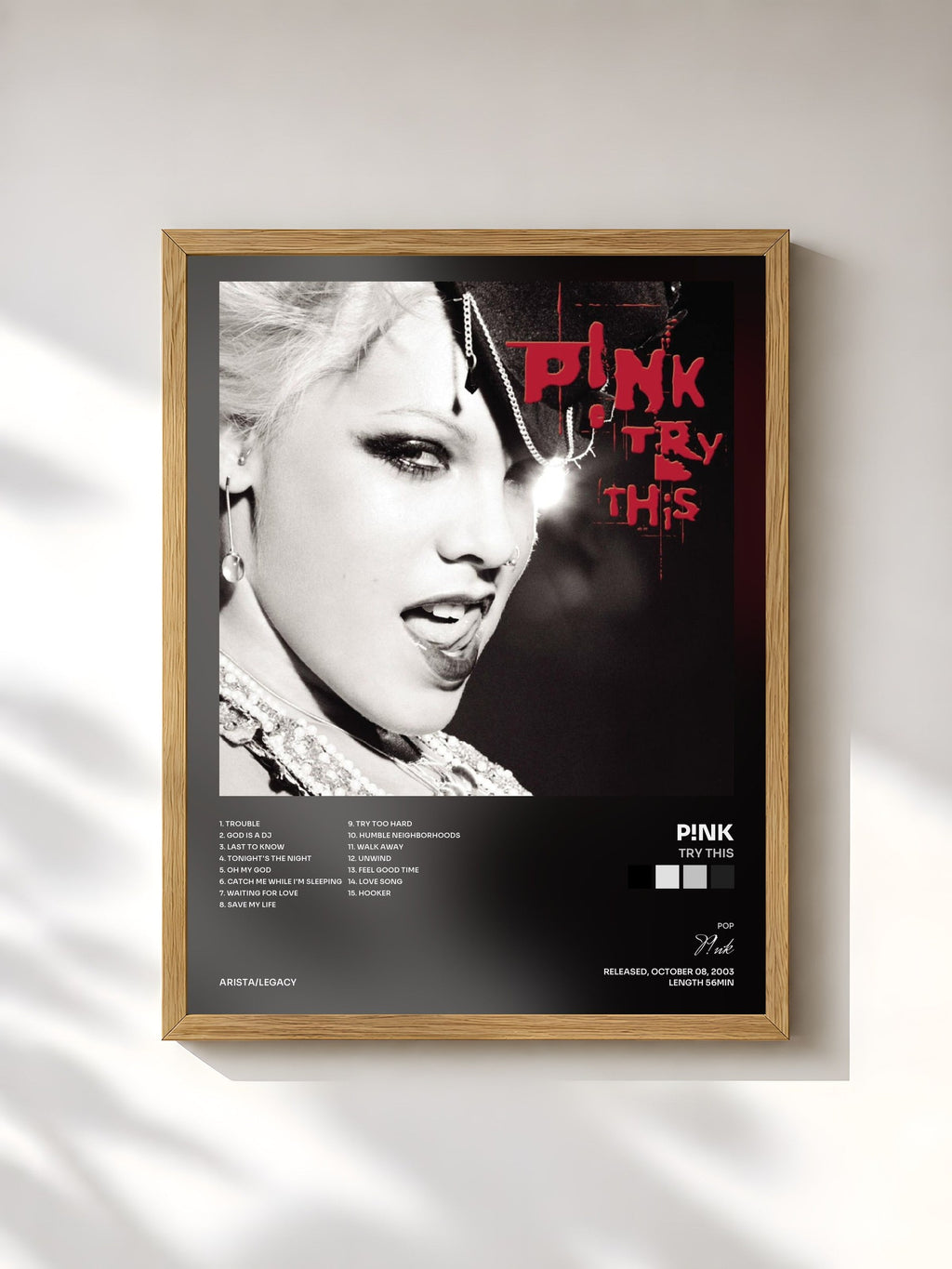 #bois Tableau de l'album Try This de P!nk, cadre en bois brut, imprimé et encadré en France