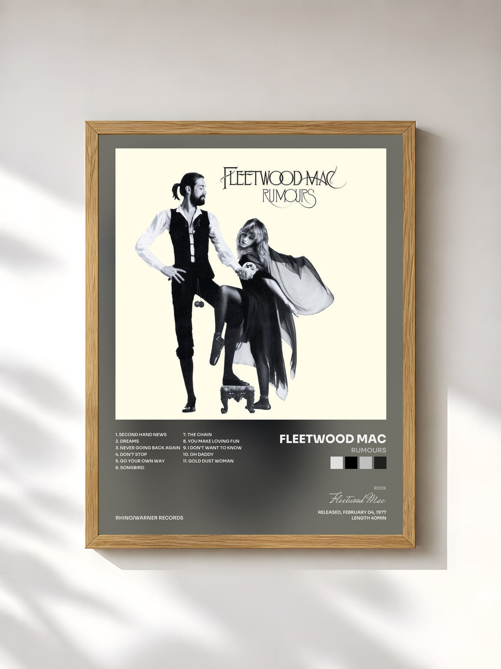 #bois Tableau de l'album Rumours de Fleetwood Mac, cadre en bois brut, imprimé et encadré en France