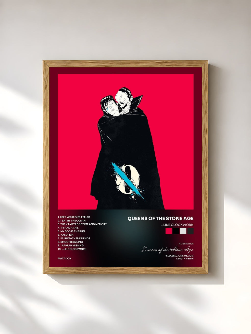 #bois Tableau de l'album ...Like Clockwork de Queens of the Stone Age, cadre en bois brut, imprimé et encadré en France
