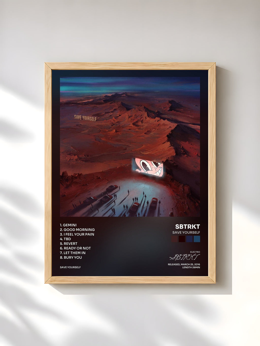 #bois Tableau de l'album SAVE YOURSELF de SBTRKT, cadre en bois brut, imprimé et encadré en France