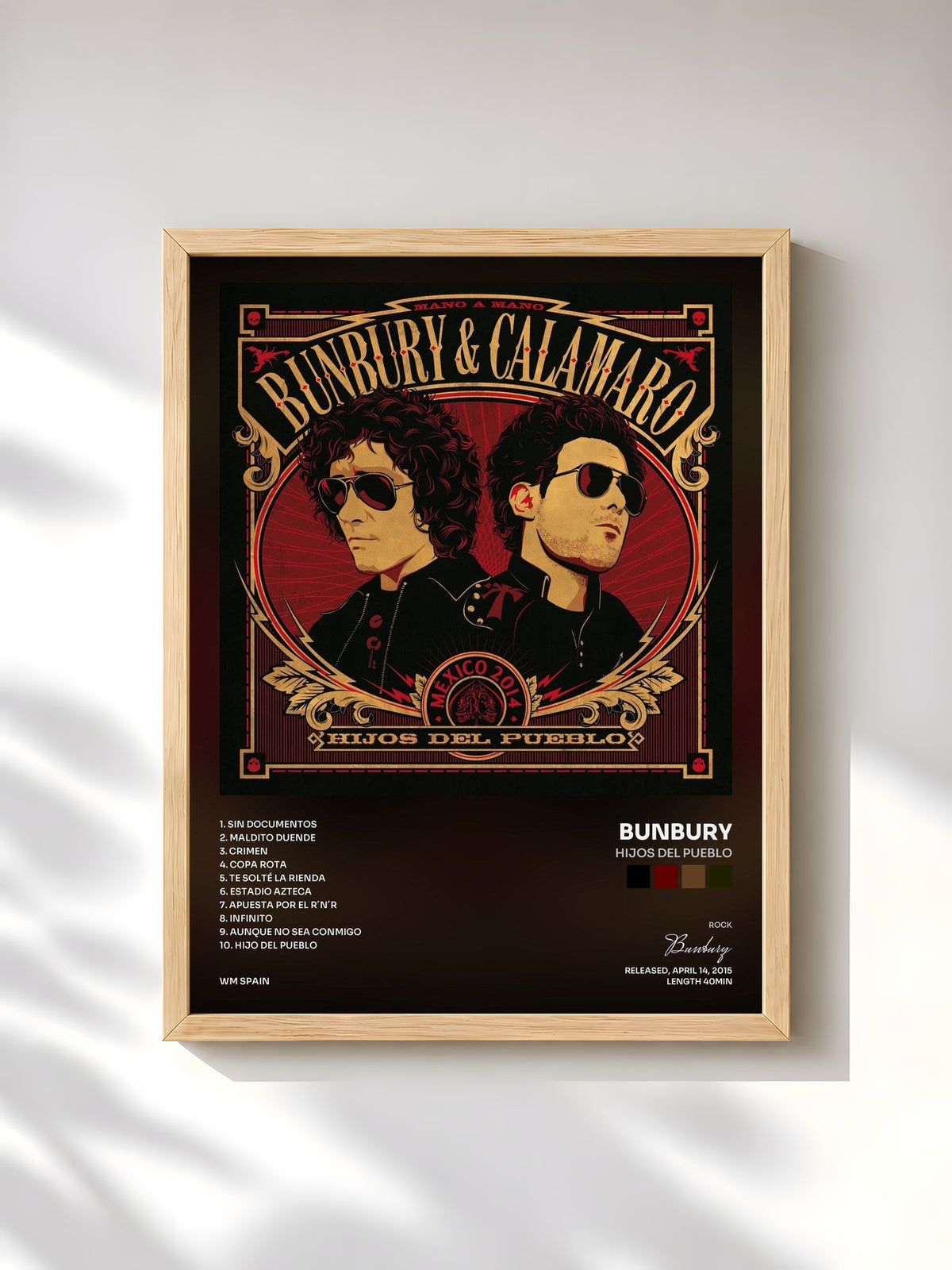 #bois Tableau de l'album Hijos del pueblo de Bunbury, cadre en bois brut, imprimé et encadré en France
