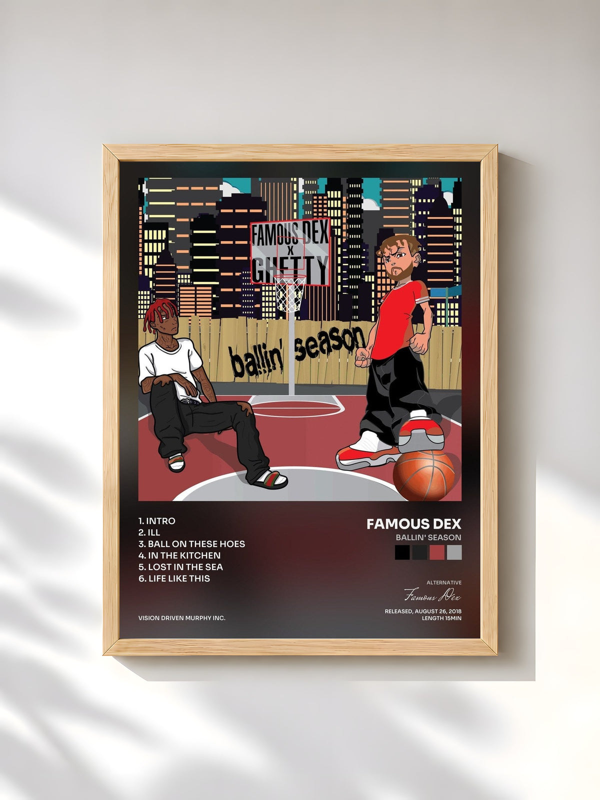 #bois Tableau de l'album Ballin' Season de Famous Dex, cadre en bois brut, imprimé et encadré en France