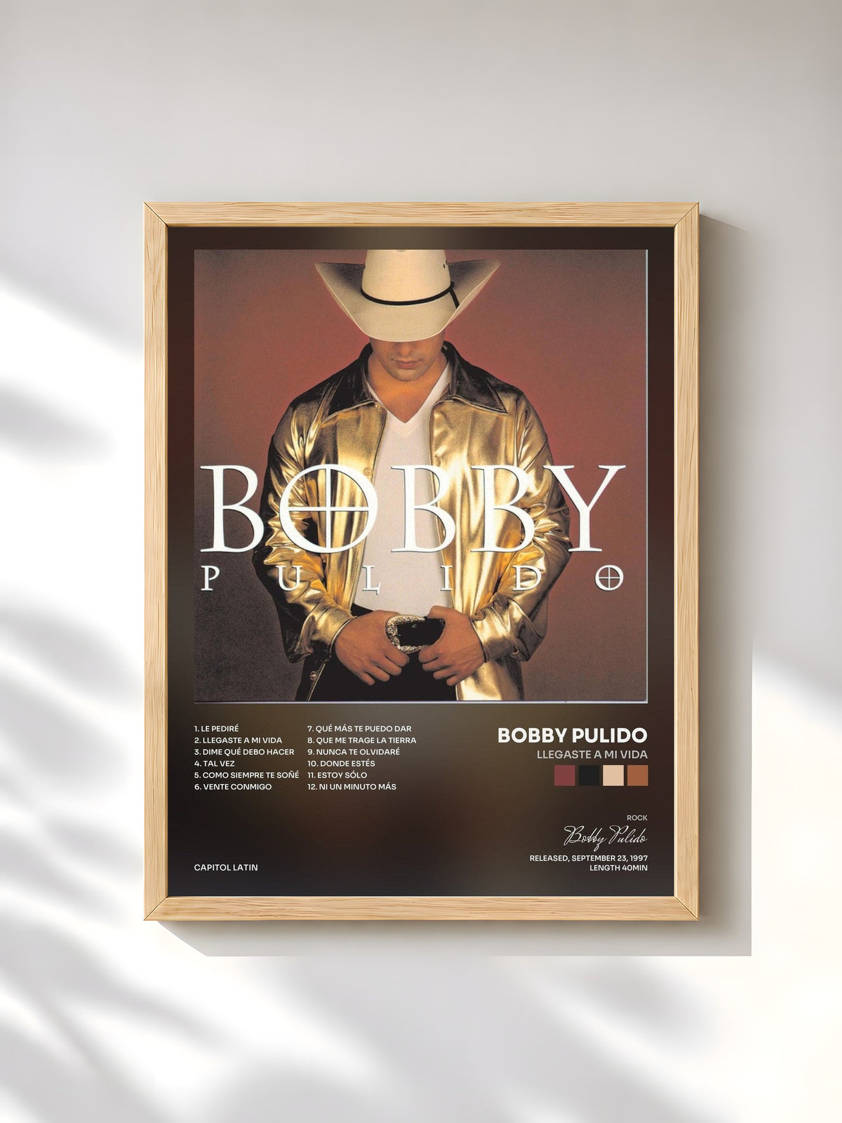 #bois Tableau de l'album Llegaste A Mi Vida de Bobby Pulido, cadre en bois brut, imprimé et encadré en France