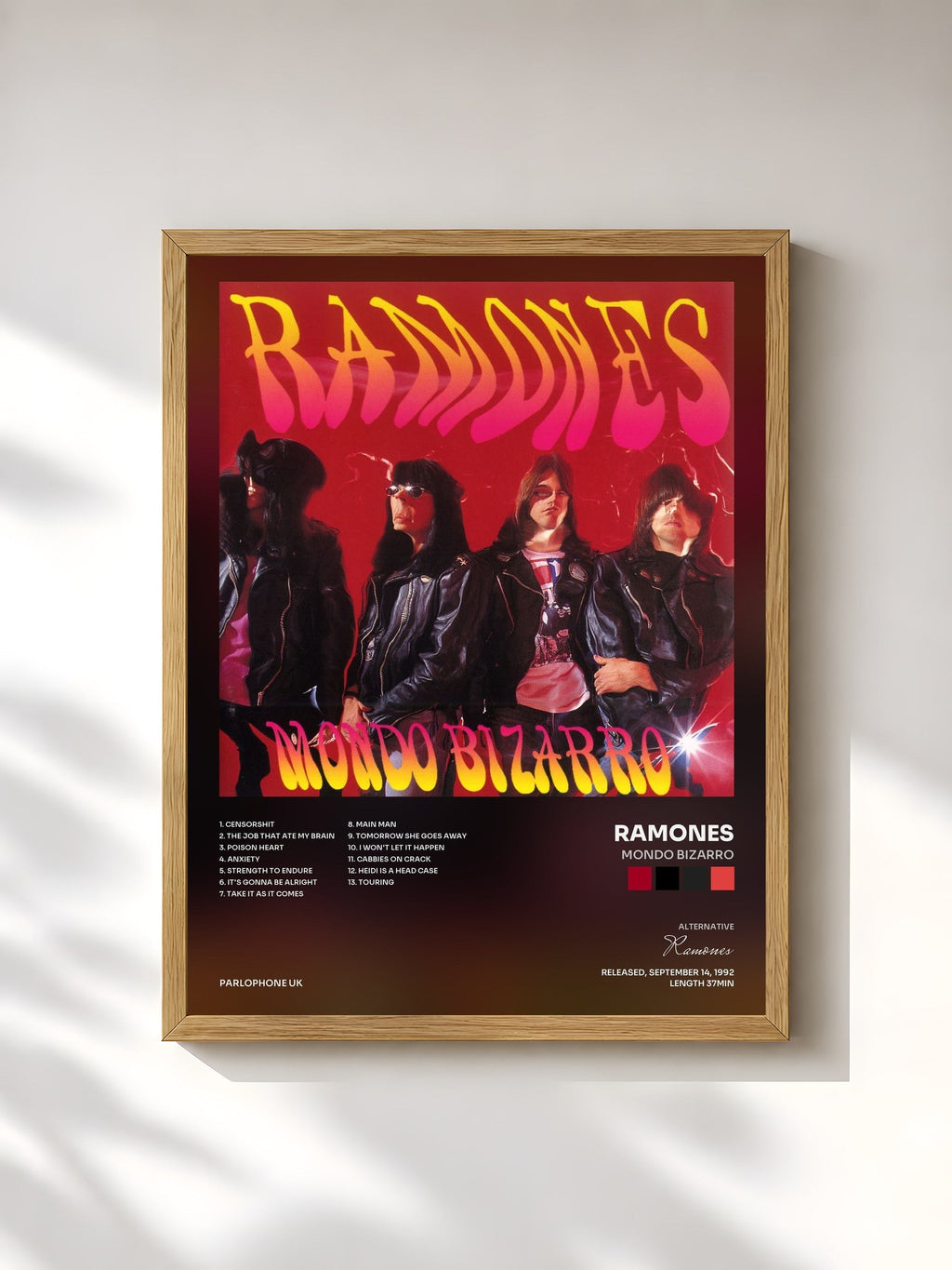 #bois Tableau de l'album Mondo Bizarro de Ramones, cadre en bois brut, imprimé et encadré en France
