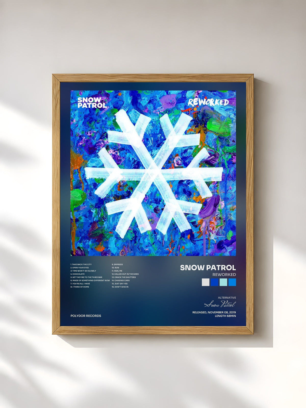 #bois Tableau de l'album Reworked de Snow Patrol, cadre en bois brut, imprimé et encadré en France