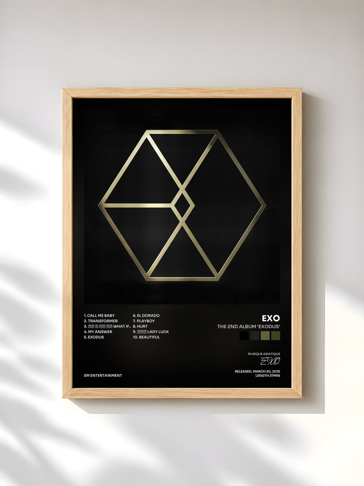 #bois Tableau de l'album The 2nd Album ‘EXODUS’ de EXO, cadre en bois brut, imprimé et encadré en France